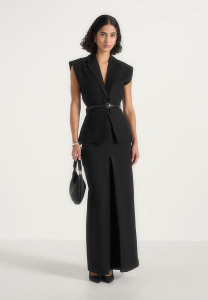 Regine - Tailored Box Pleat Maxi Skirt - Black | Manière De Voir USA
