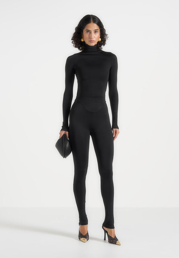 TP001 - Mock Neck Long Sleeve Top - Black