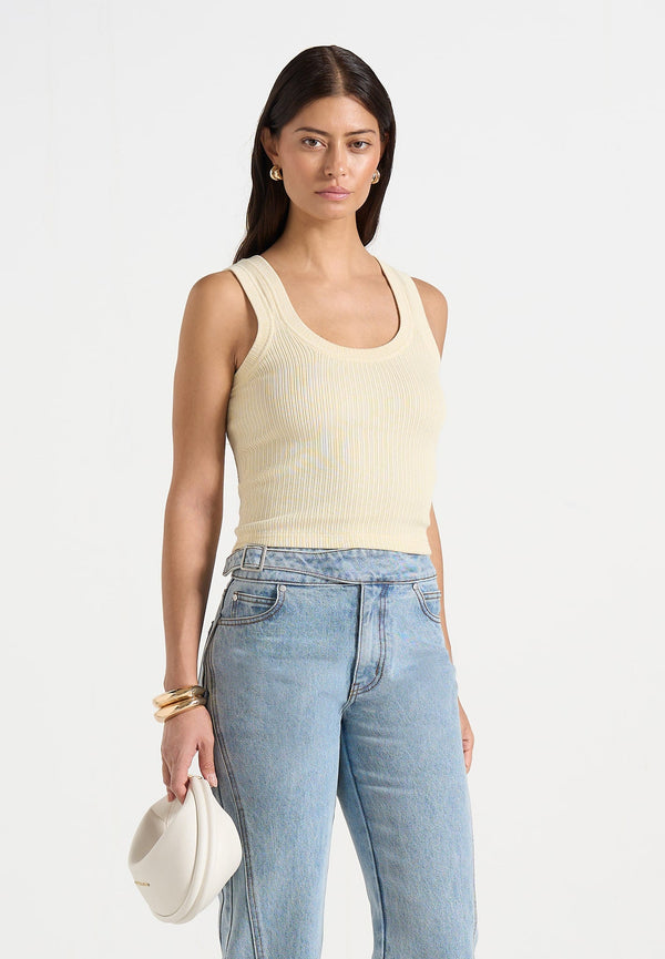 Liane - Scoop Neck Ribbed Cotton Tank Top - Pale Yellow
