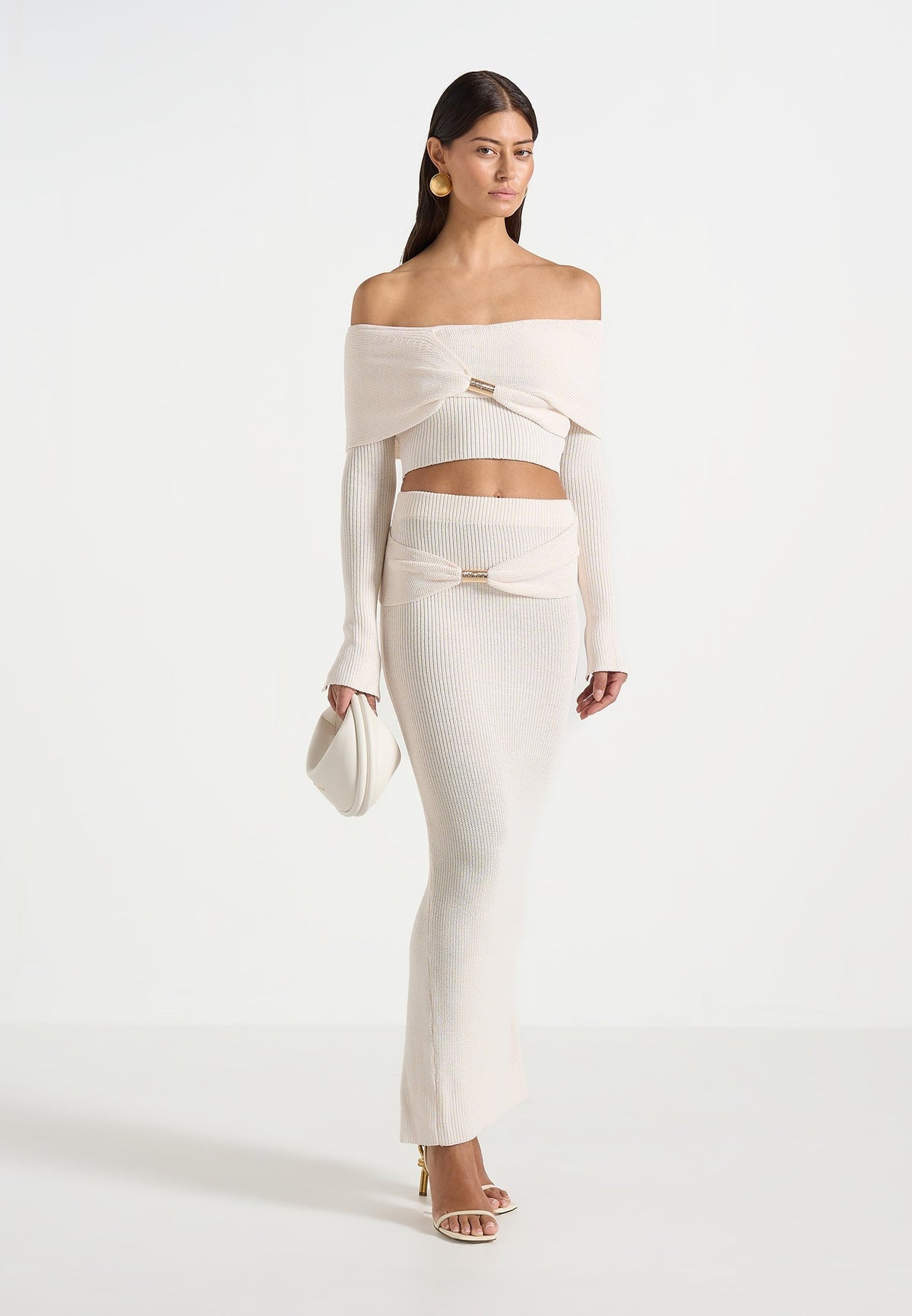 Amy - Asymmetric Midaxi Skirt With Hardware Detail - Cream