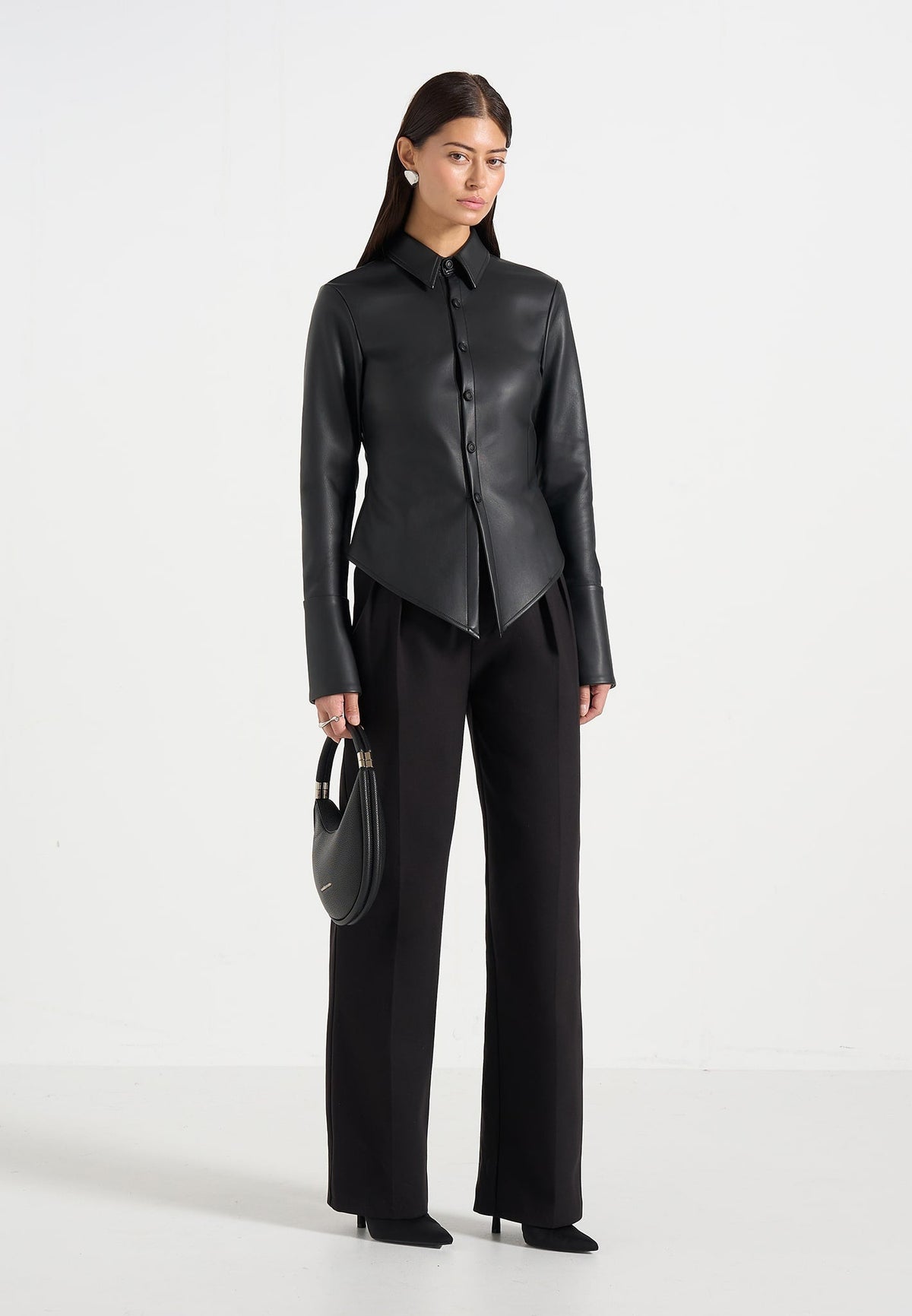 Sonia - Leather Cinch Shirt - Black