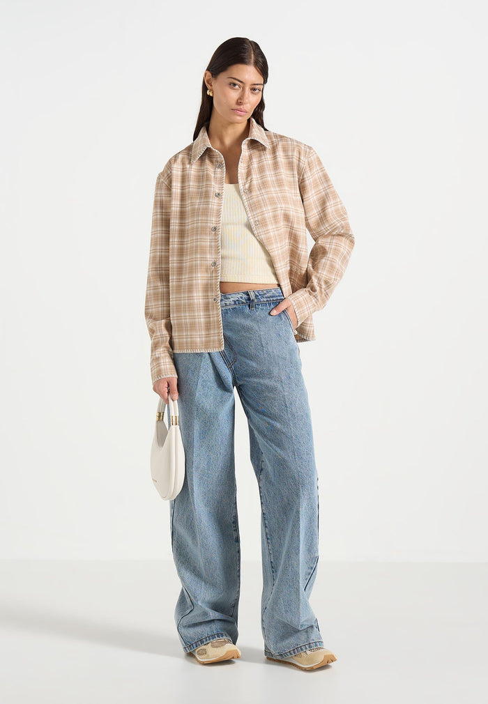 blake-unisex-whipstitch-check-shirt-beige