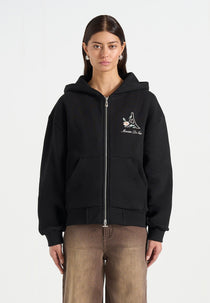 JS009 - Unisex Floral Eiffel Zip Hoodie - Black