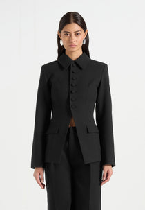 Harper - Tailored Cinch Blazer With Detachable Collar - Black