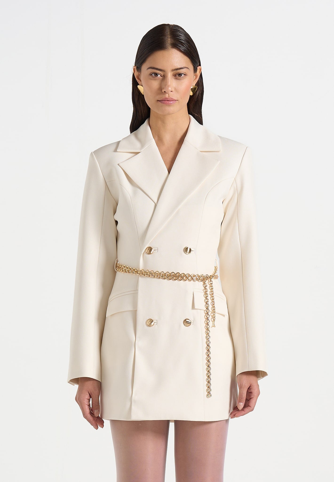 Zara - Double Breasted Blazer Dress With Chain - Off White | Manire De Voir USA Zara - Double Breasted Blazer Dress With Chain - Off White | Manire De Voir USA