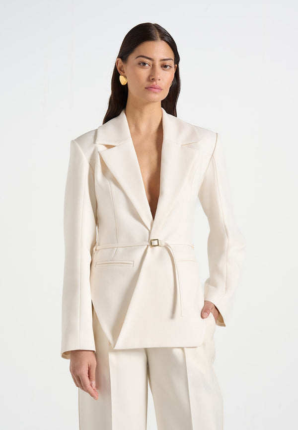 Yuna - Plunge Tailored Blazer With Belt - Off White