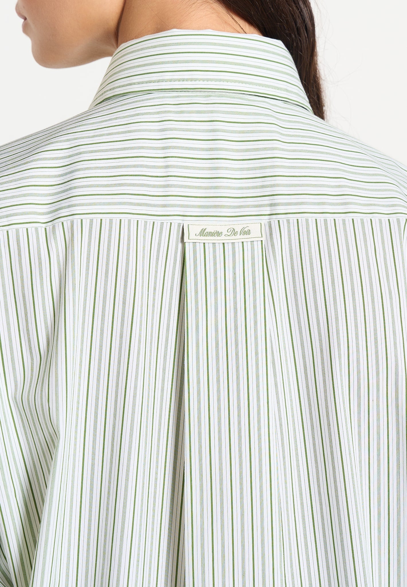 Dylan - Unisex Pinstripe Long Sleeve Shirt With Detachable Tie - Sage