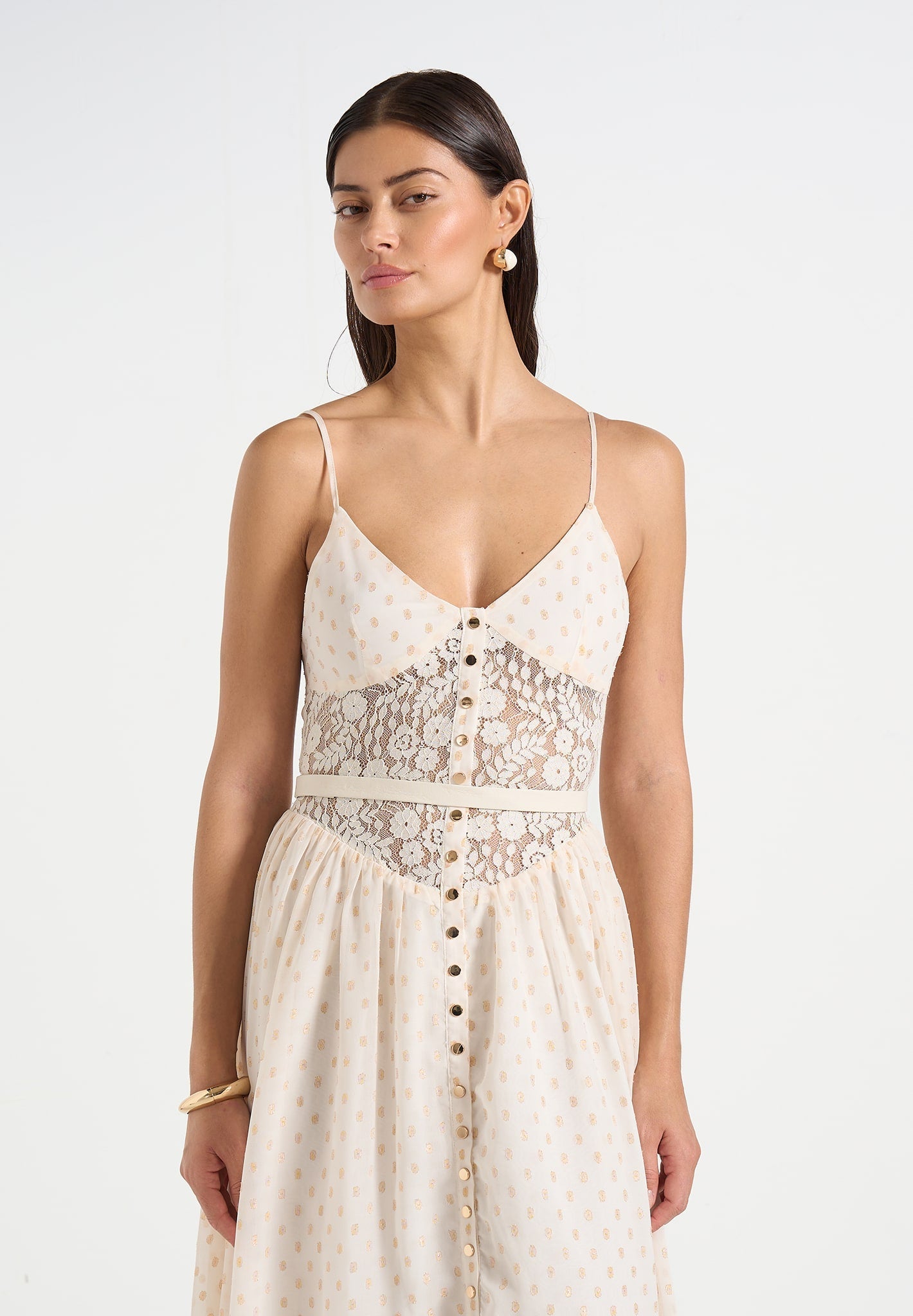 Rosie - Lace Corset Maxi Dress - Cream | Manire De Voir USA Rosie - Lace Corset Maxi Dress - Cream | Manire De Voir USA