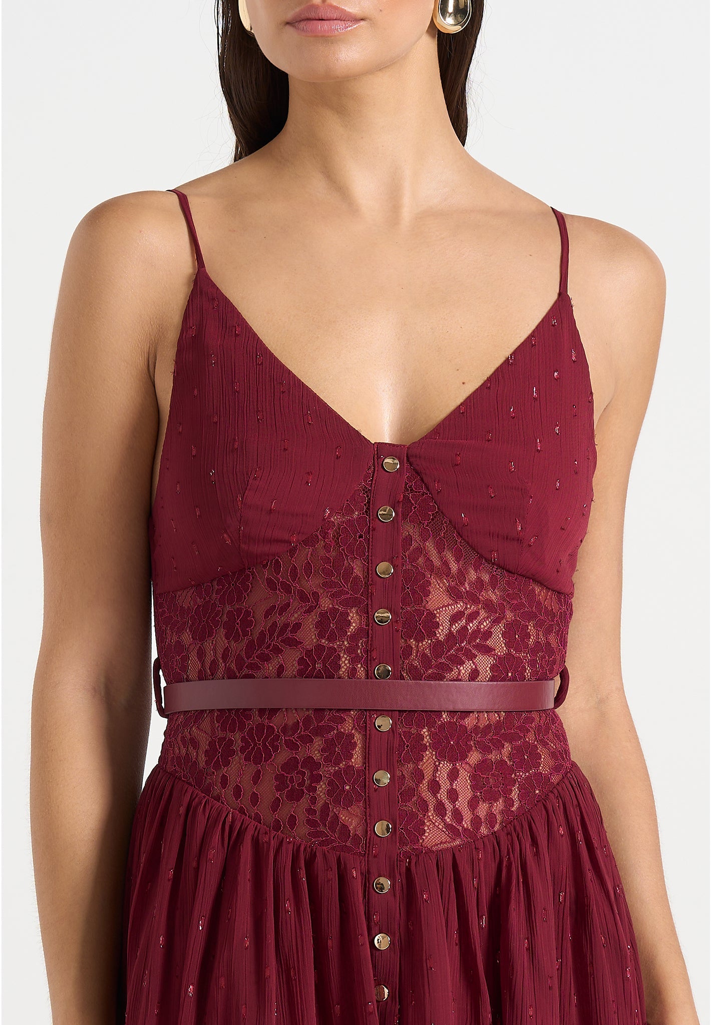 Rosie - Lace Corset Maxi Dress - Wine Red | Manire De Voir USA Rosie - Lace Corset Maxi Dress - Wine Red | Manire De Voir USA