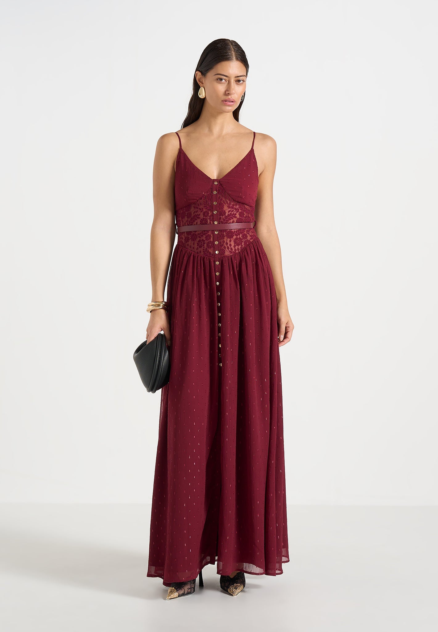 Rosie - Lace Corset Maxi Dress - Wine Red | Manire De Voir USA Rosie - Lace Corset Maxi Dress - Wine Red | Manire De Voir USA