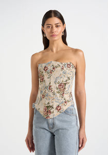 Scarlett - Tapestry Lace Up Corset  - Beige