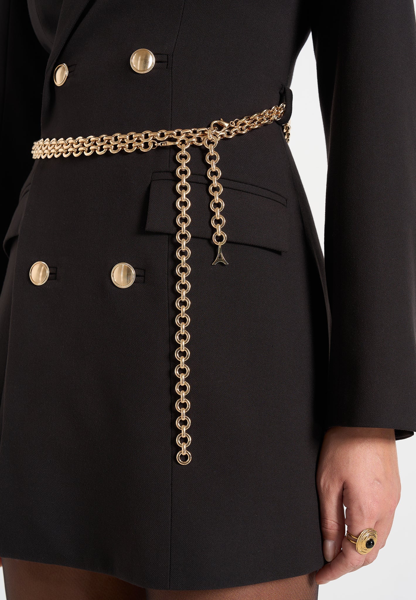 Women's Double Breasted Blazer Dress With Chain - Black - US 12 - Zara - Manire de Voir Women's Double Breasted Blazer Dress With Chain - Black - US 12 - Zara - Manire de Voir