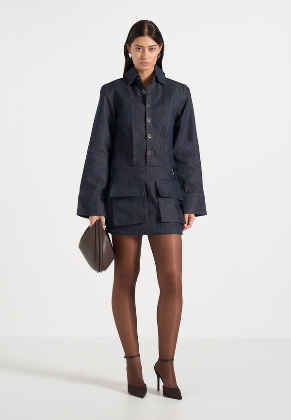 Laure - Cargo Shirt Mini Dress - Indigo