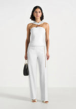 Abigail - Hardware Detail Open-Back Tie Crop Top - White