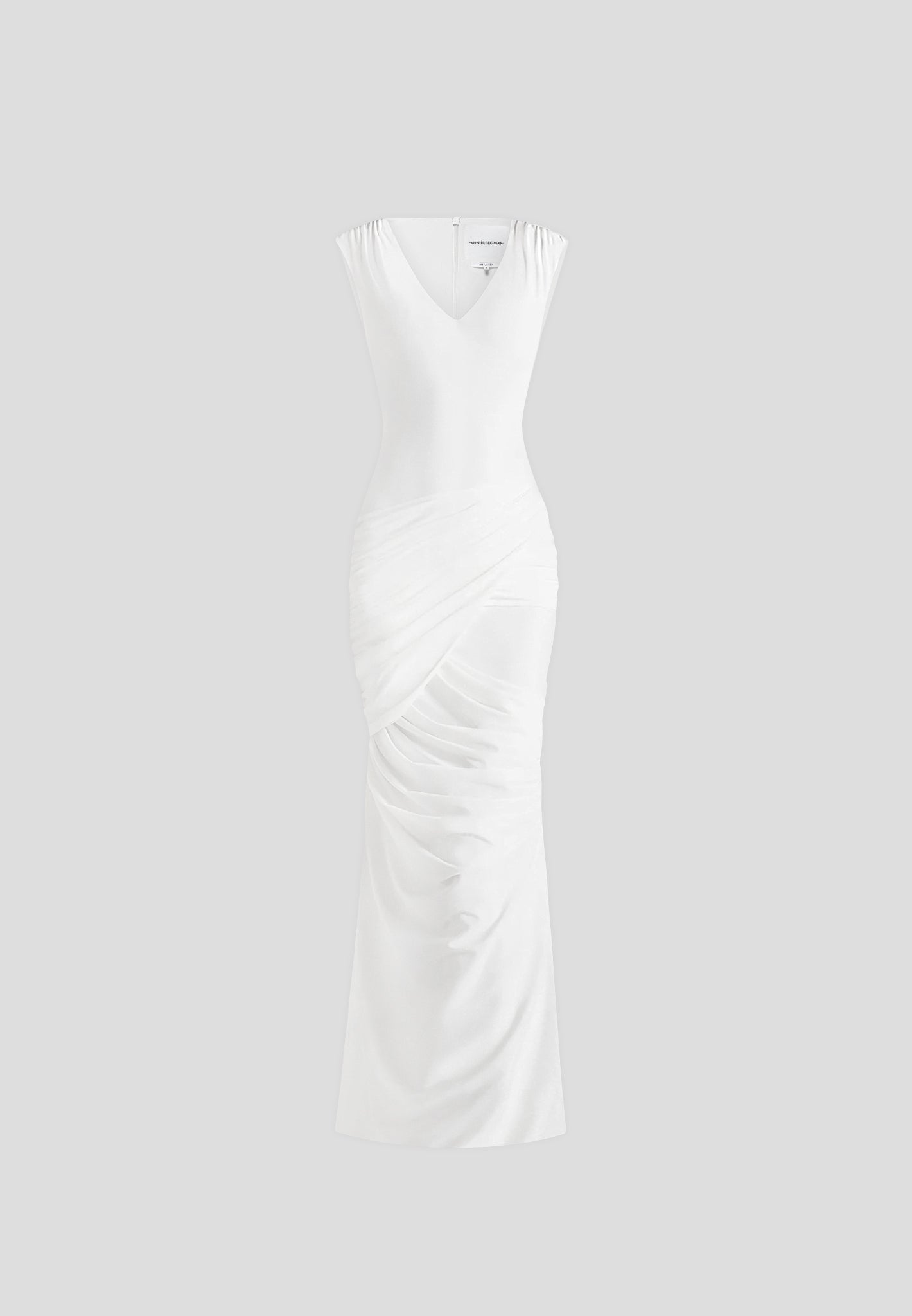 Bridget - V Neck Asym Ruched Maxi Dress - White