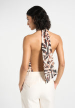 Phoebe - Animal Blouson Tie-Neck Open Back Top - Multi