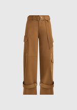Natalie - Belted Wide Leg Strap Cuff Cargo Pant - Fawn