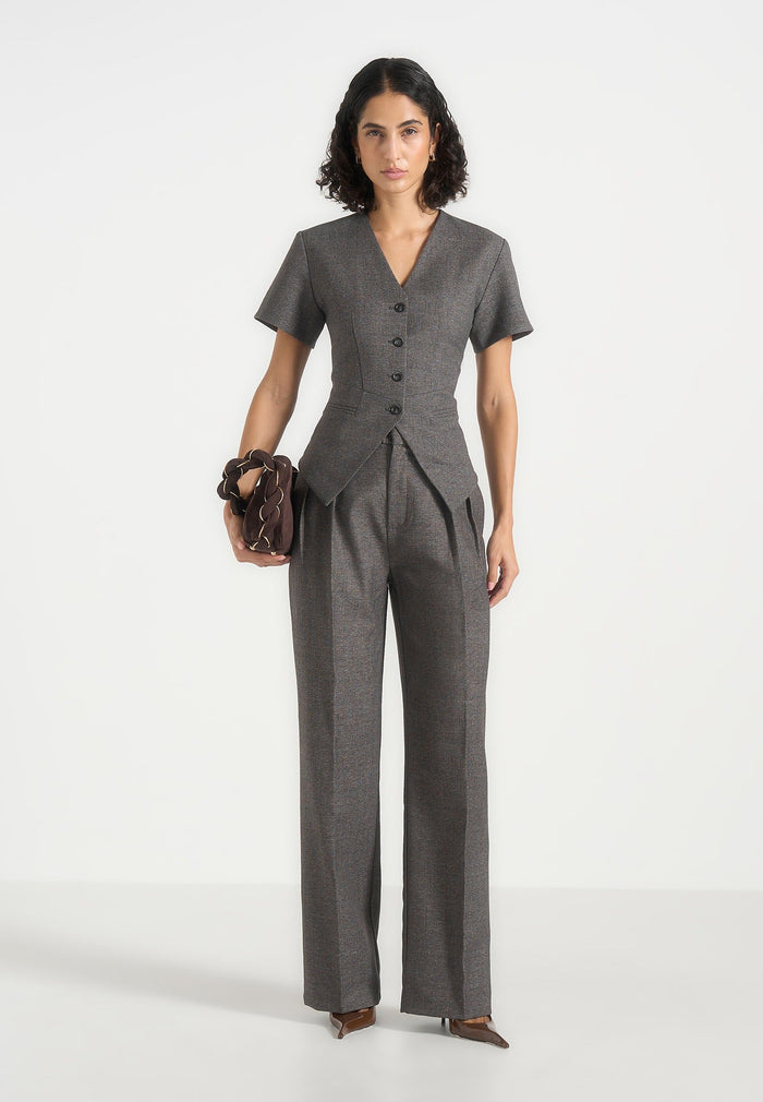 Yolanda - Tailored Peplum Suit Vest - Grey Speckle