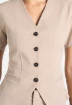 Yolanda - Tailored Peplum Suit Vest - Beige