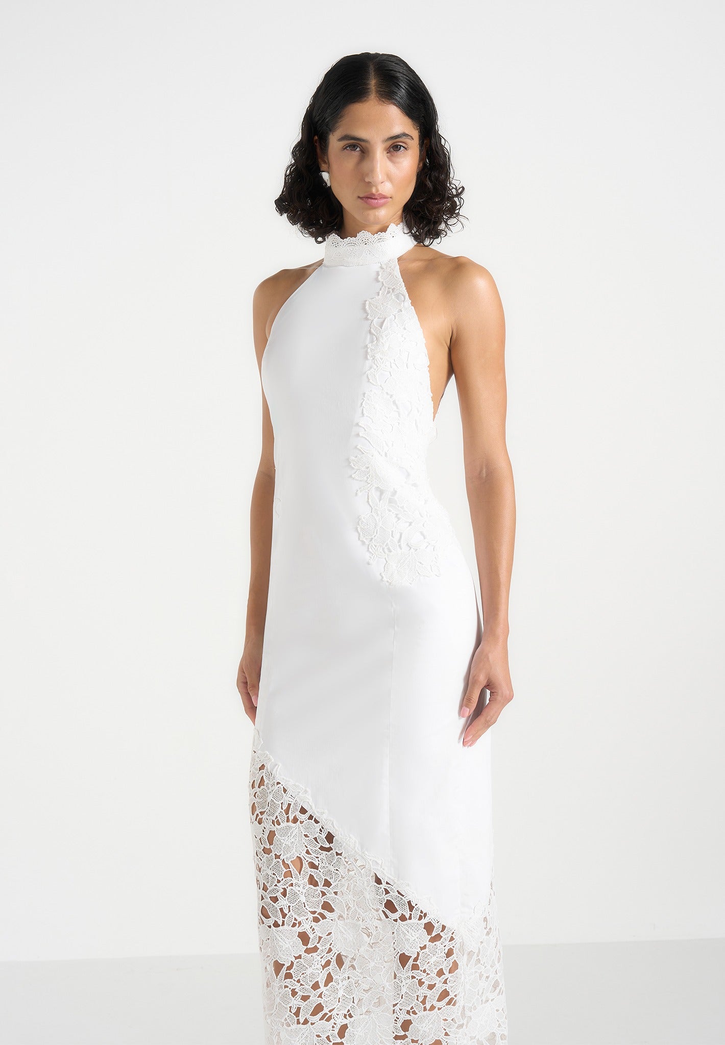 Women's Halter Neck Open Back Cotton Crochet Maxi Dress - White - US 4 - Macy