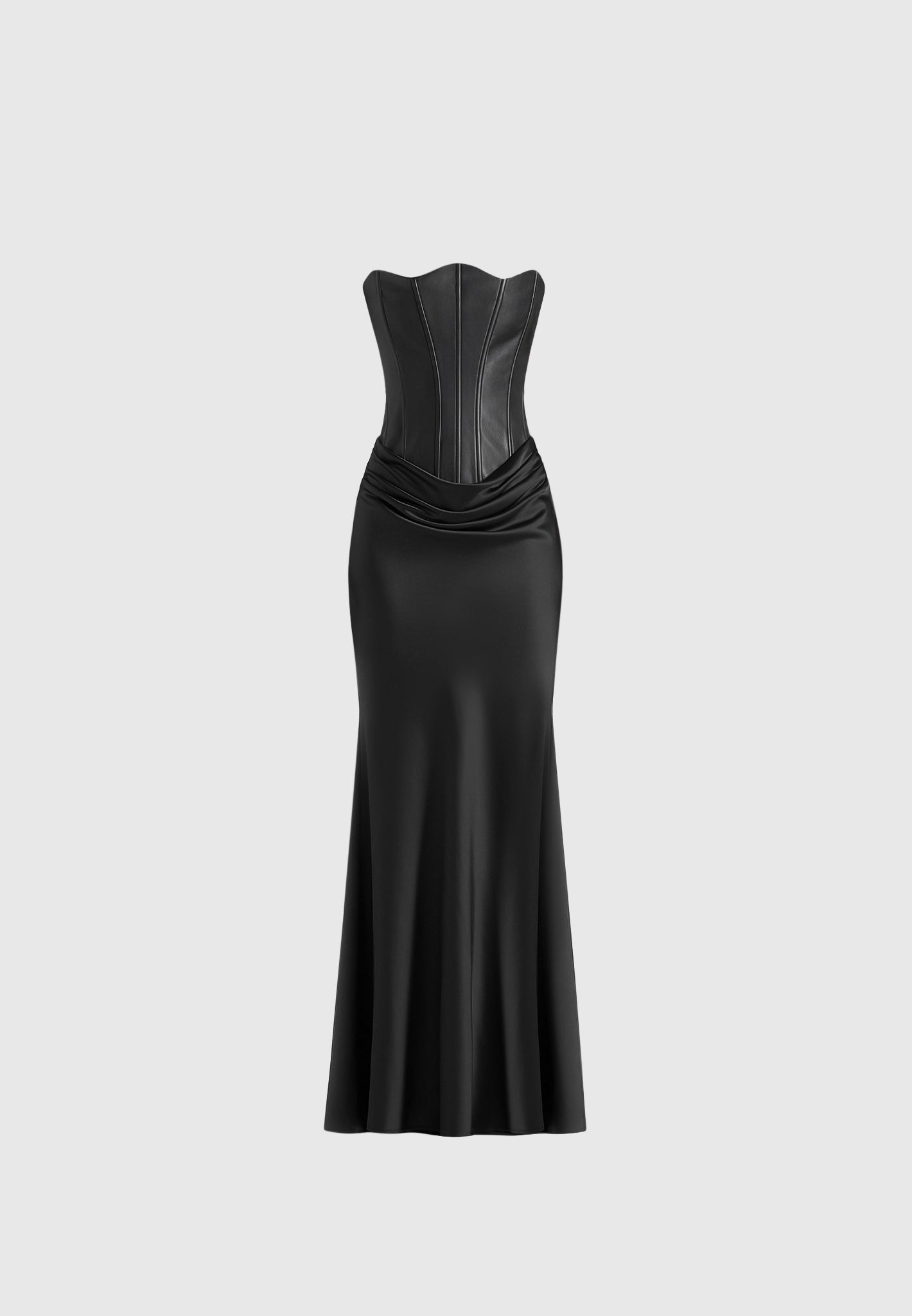 Women's Leather Corset Cowl Satin Maxi Dress - Black - US 4 - Corina