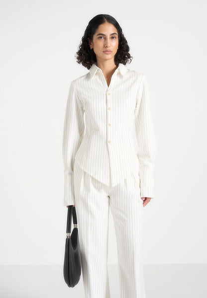 Women's Pinstripe Angled Shirt - White - US 10 - Sonia