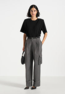 Danielle - Tailored Pleated Cargo Pants - Grey Marl