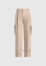 Danielle - Tailored Pleated Cargo Pants - Beige