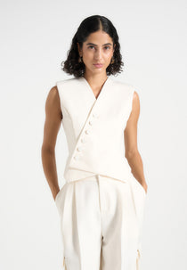 Laurence - Tailored Asym Wrap Suit Vest - Off White