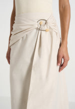 Holly - Linen Asymmetric Wrap Tie Maxi Skirt - Natural