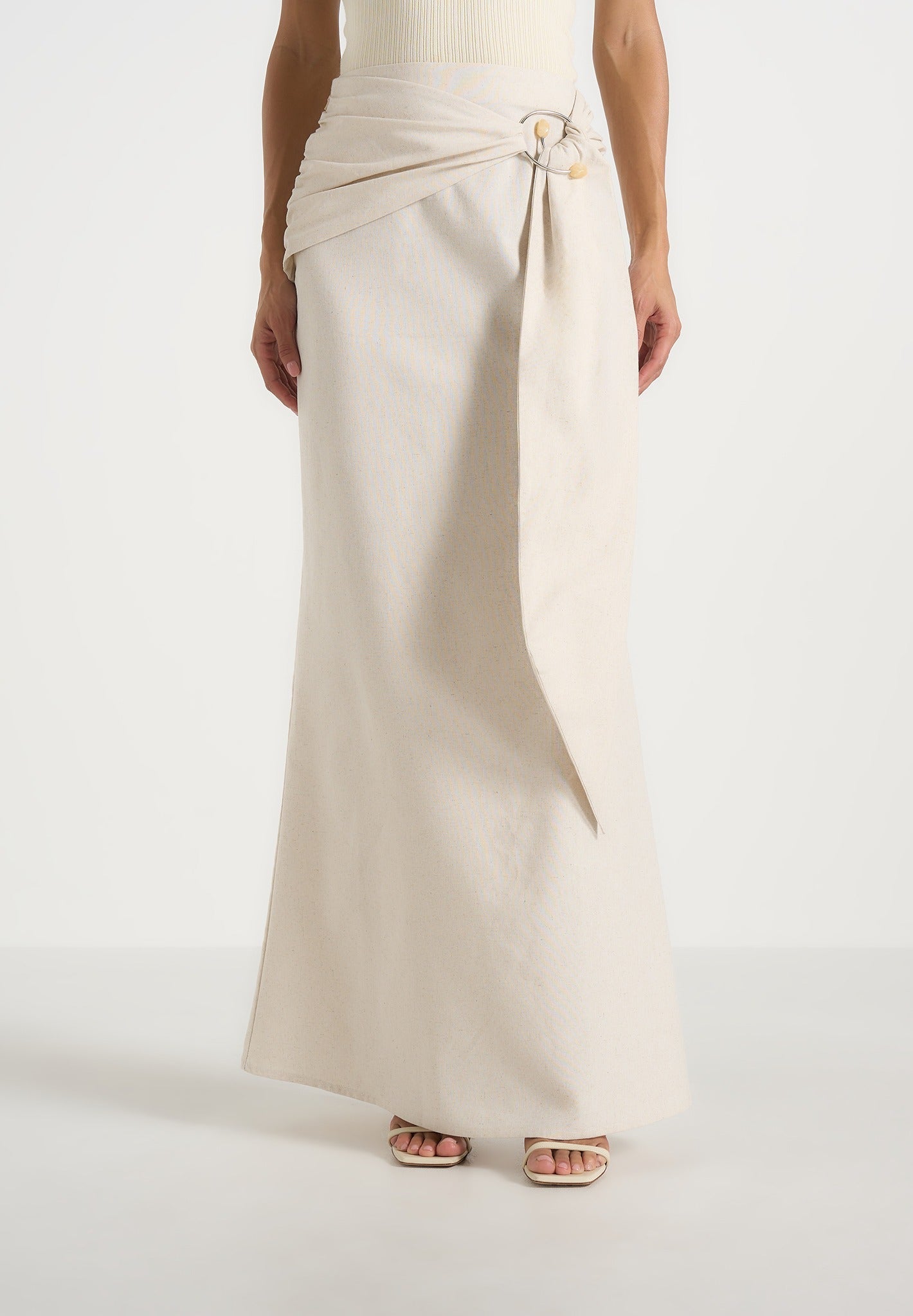 Holly - Linen Asymmetric Wrap Tie Maxi Skirt - Natural 