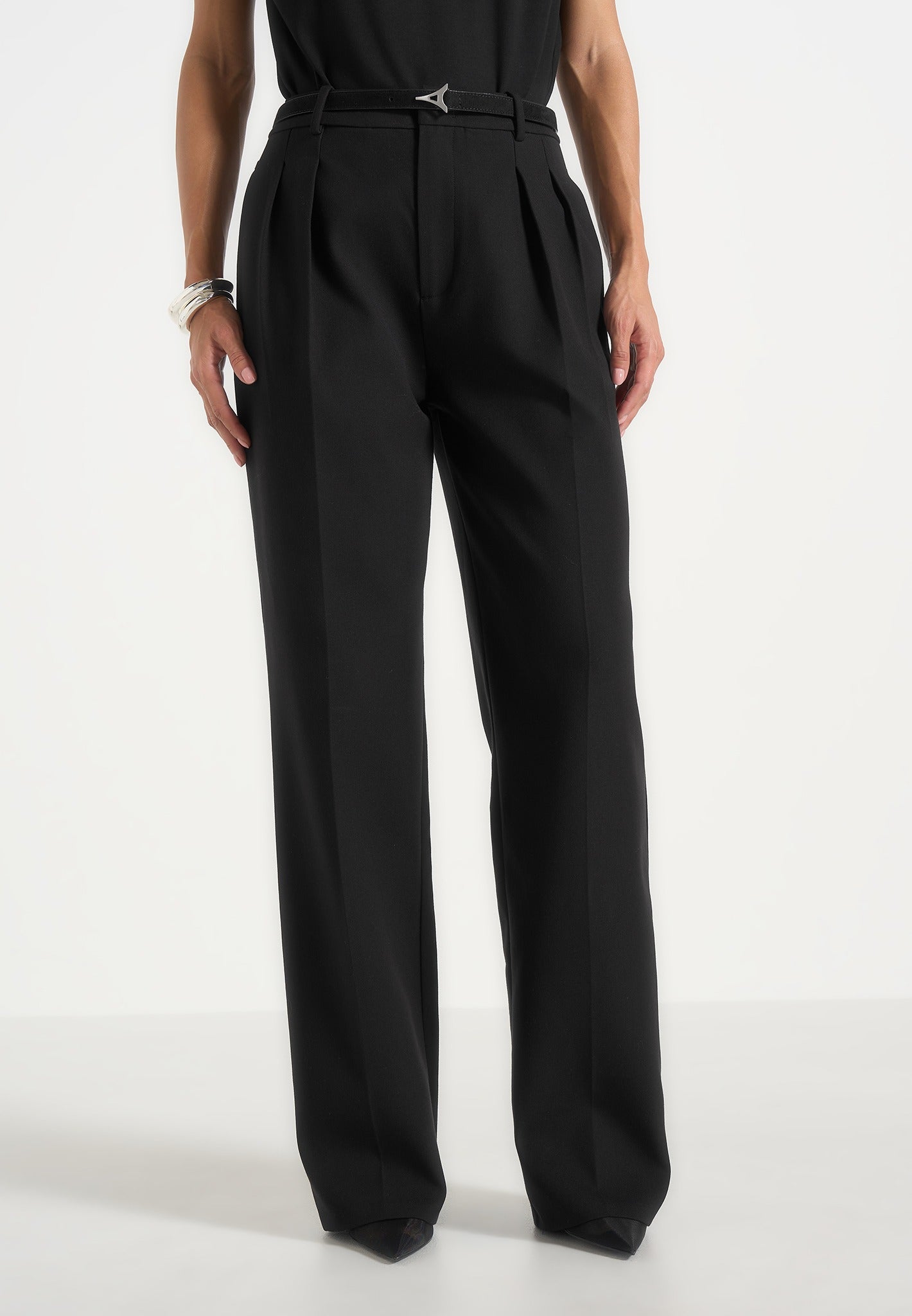 Julie - Tailored Twin Pleat Pants - Black