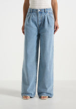 Lucy - Twin Pleat Wide-Leg Denim Jeans - Mid Blue
