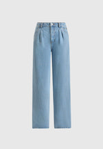 Lucy - Twin Pleat Wide-Leg Denim Jeans - Mid Blue