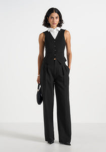 Irene - Collar Detail Cinched Suit Vest - Black/White
