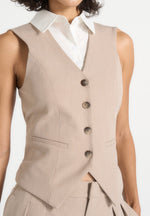 Irene - Collar Detail Cinched Suit Vest - Beige/White
