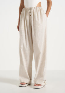 Ivanna - Elasticated Wide Leg Striped Cotton Pants - Cream