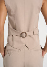 Irene - Collar Detail Cinched Suit Vest - Beige/White