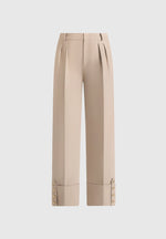 Darlene - Turn Up Detail Tailored Twin Pleat Pants - Beige