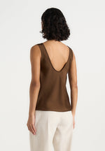 Mathilda - Satin Scoop Neck Open Back Tank Top - Brown