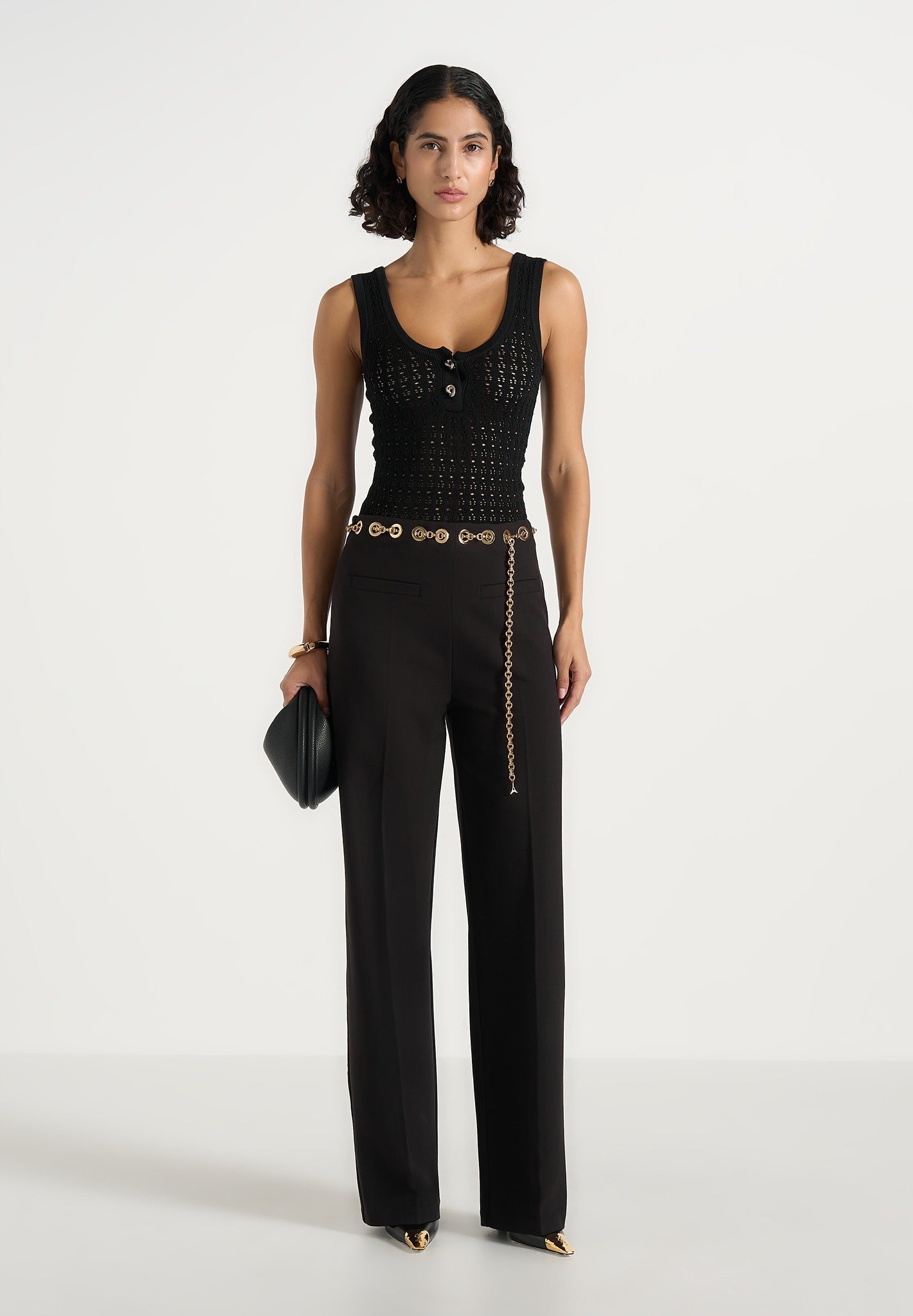 Perrine - Hardware Detail Belted Pants - Black 