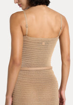 Danika - Metallic Rib Knit Belted Midi Dress - Gold