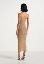 Danika - Metallic Rib Knit Belted Midi Dress - Gold
