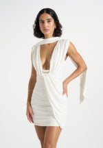 mirena-ruched-open-back-mini-dress-with-scarf-white