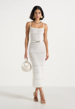 Danika - Metallic Knit Belted Midi Dress - White