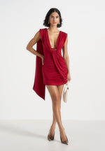 mirena-ruched-open-back-mini-dress-with-scarf-red