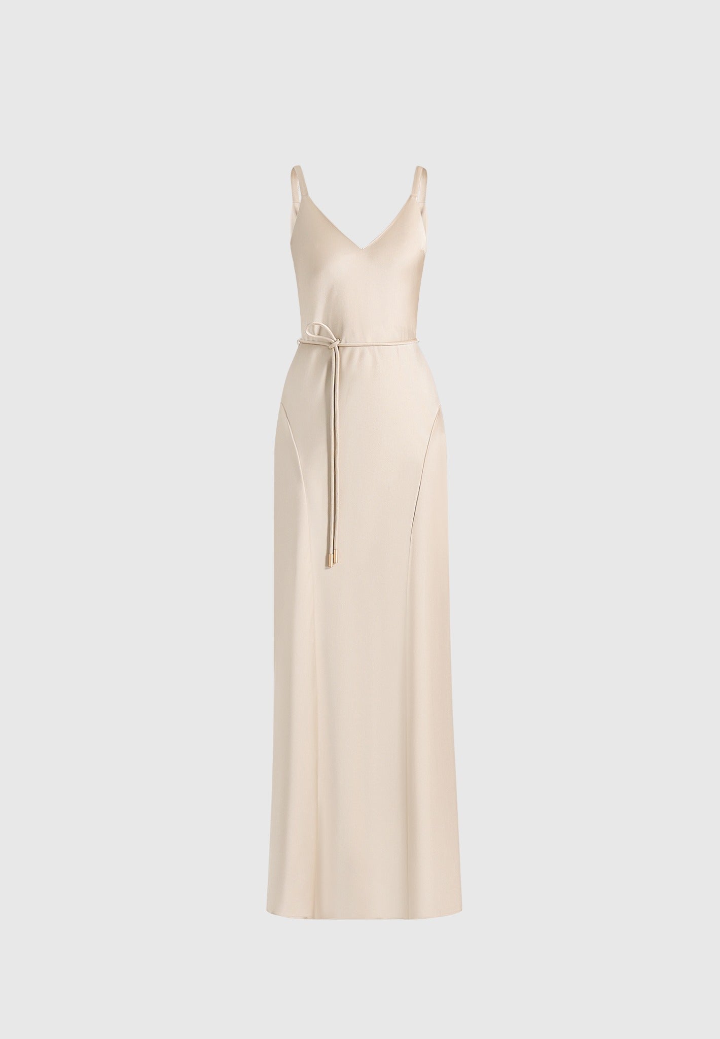 Women's Satin Belted Maxi Dress - Champagne - US 2 - Saffron