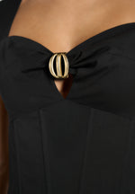 Faith - Cap Sleeve Corset Cotton Midi Dress - Black