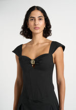 Faith - Cap Sleeve Corset Cotton Midi Dress - Black