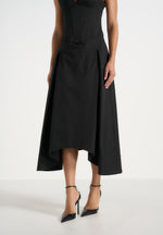 Faith - Cap Sleeve Corset Cotton Midi Dress - Black